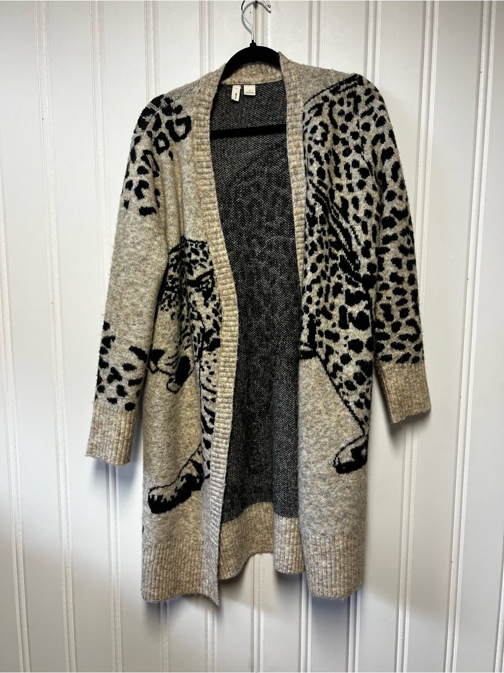 Anthropology Moth Medium Beige Leopard-Print Open Cardigan Sweater